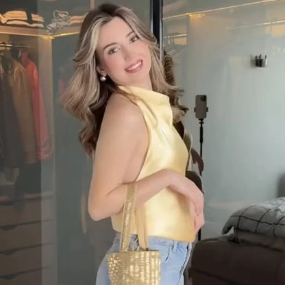 Top Corsé Halter de Satén para Mujer