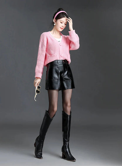 Pantalones Cortos Bermuda de Cuero para Mujer