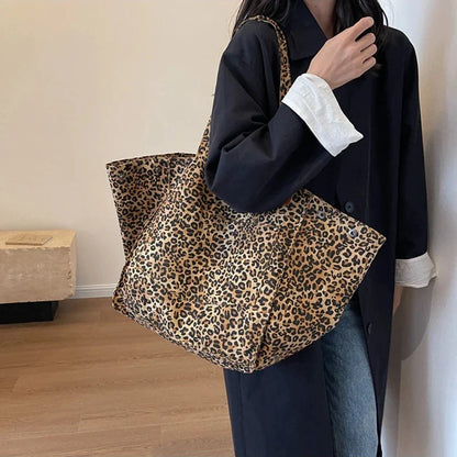 Bolso Tote de Lona con Estampado Leopardo Retro