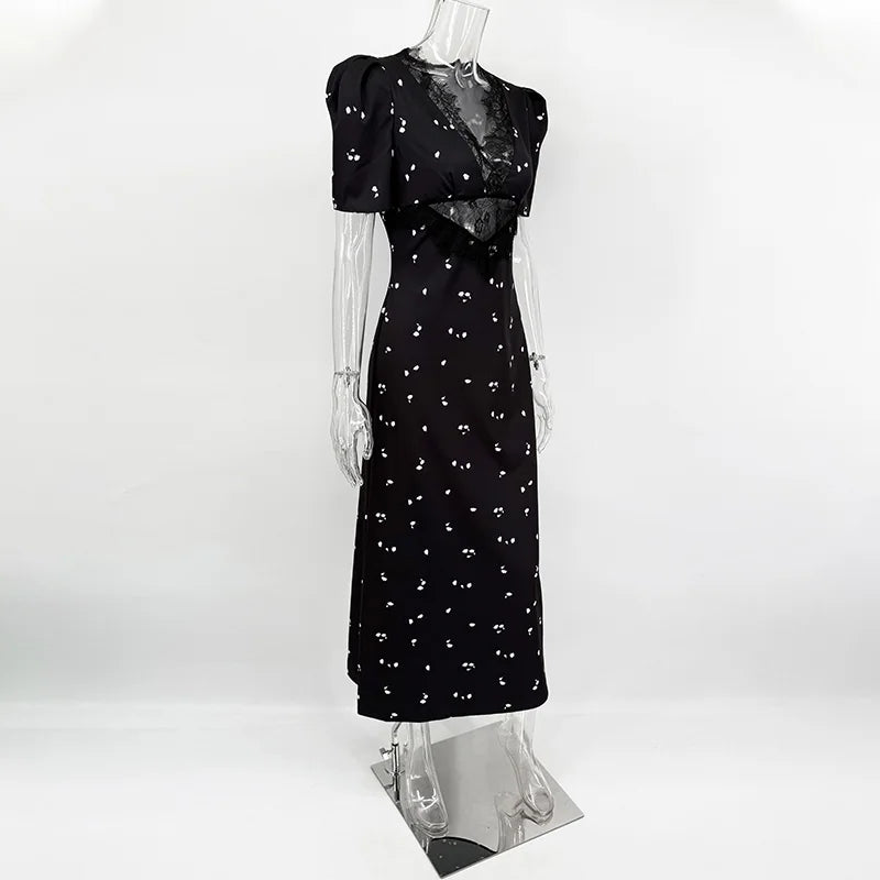 Vestido de Fiesta de Encaje Calado para Mujer