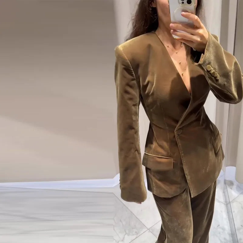 Conjunto de Traje Blazer de Terciopelo para Mujer