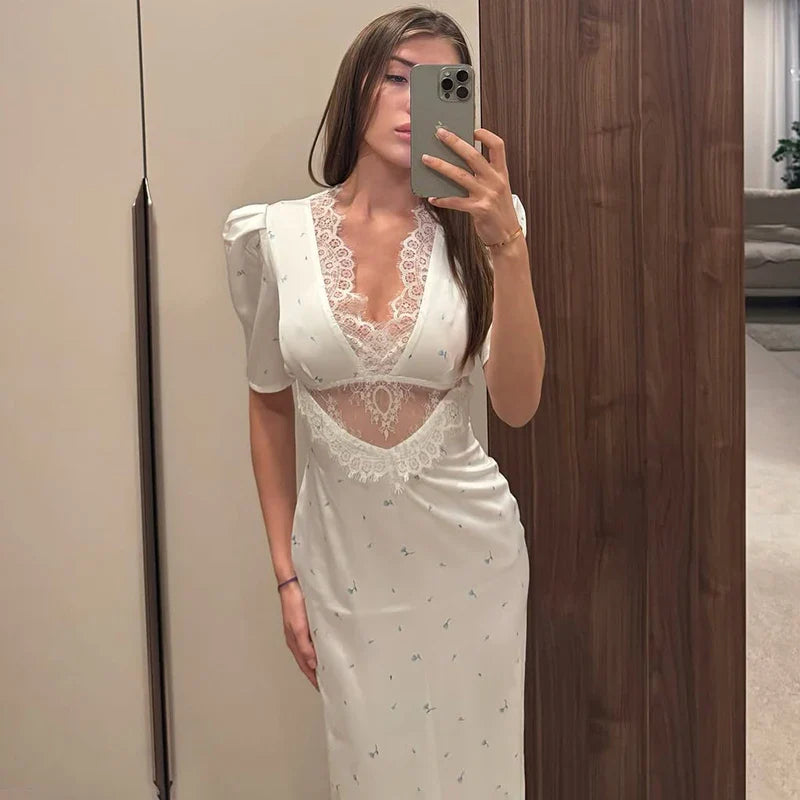 Vestido de Fiesta de Encaje Calado para Mujer