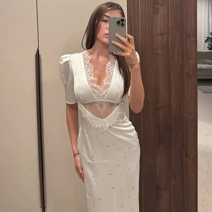 Vestido de Fiesta de Encaje Calado para Mujer