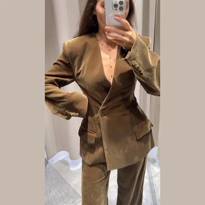 Conjunto de Traje Blazer de Terciopelo para Mujer