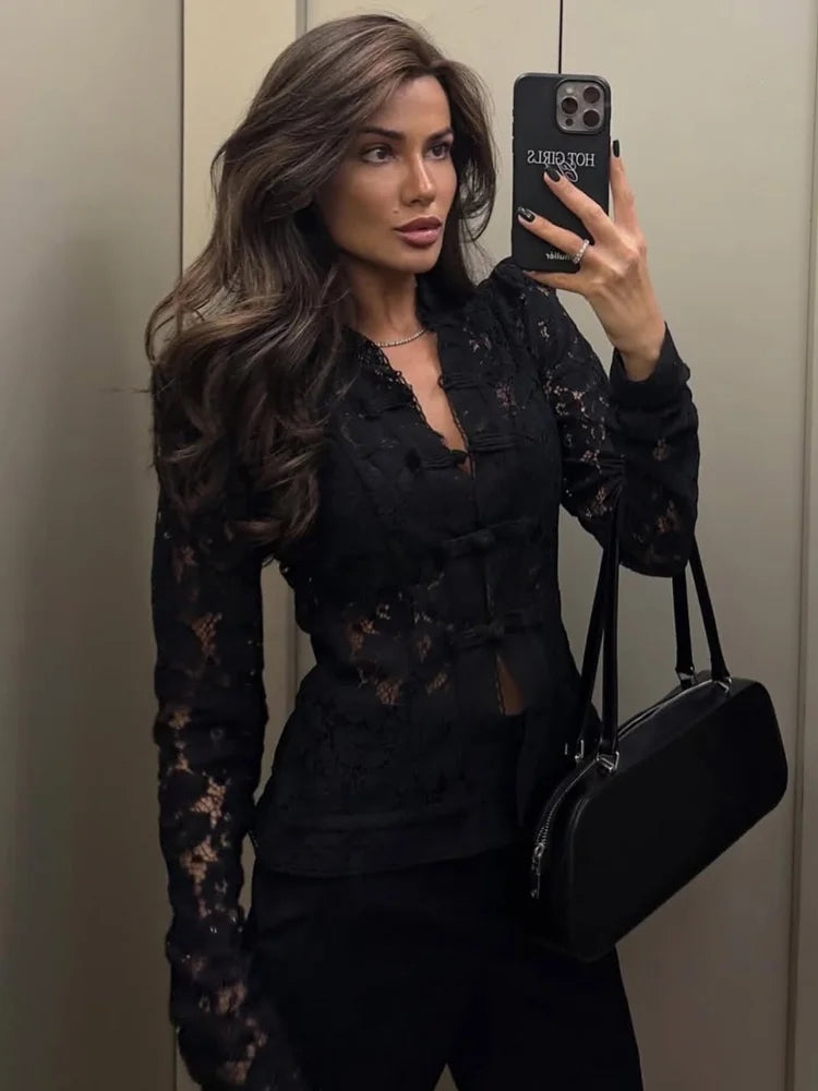 Blusa Estampada de Encaje para Mujer