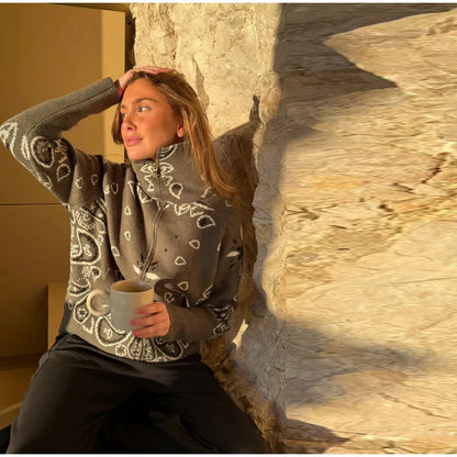 Chaqueta de Punto con Cremallera Jacquard para Mujer