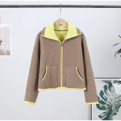 Chaqueta de Punto con Contraste