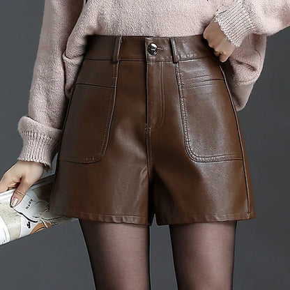 Pantalones Cortos Bermuda de Cuero para Mujer