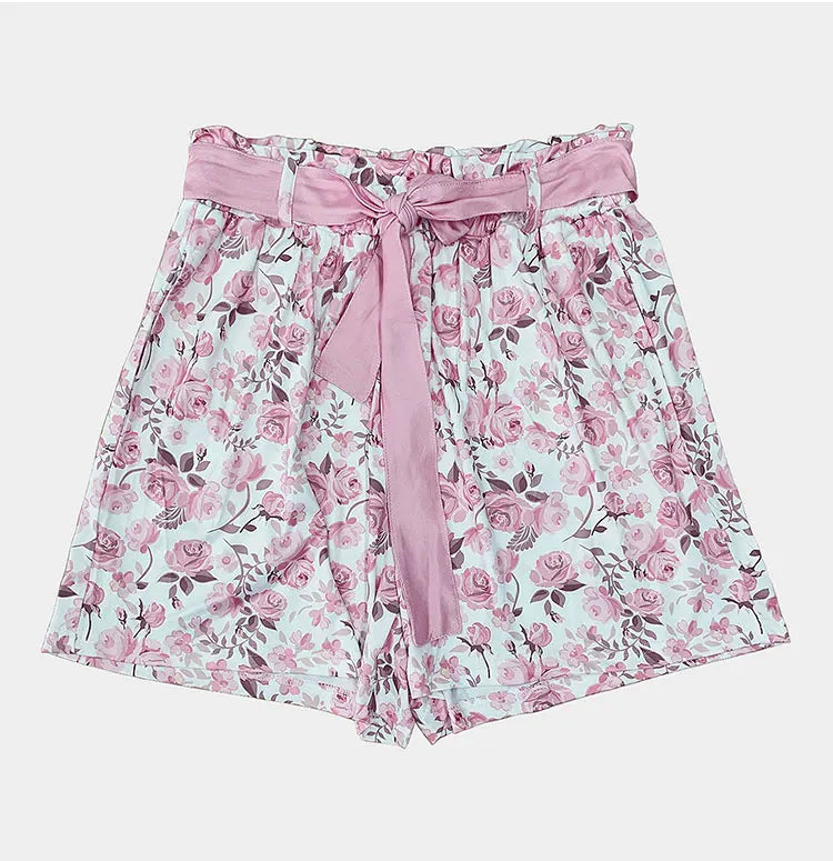 Shorts Florales con Cordones para Mujer