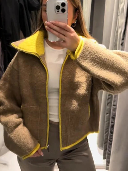 Chaqueta de Punto con Contraste
