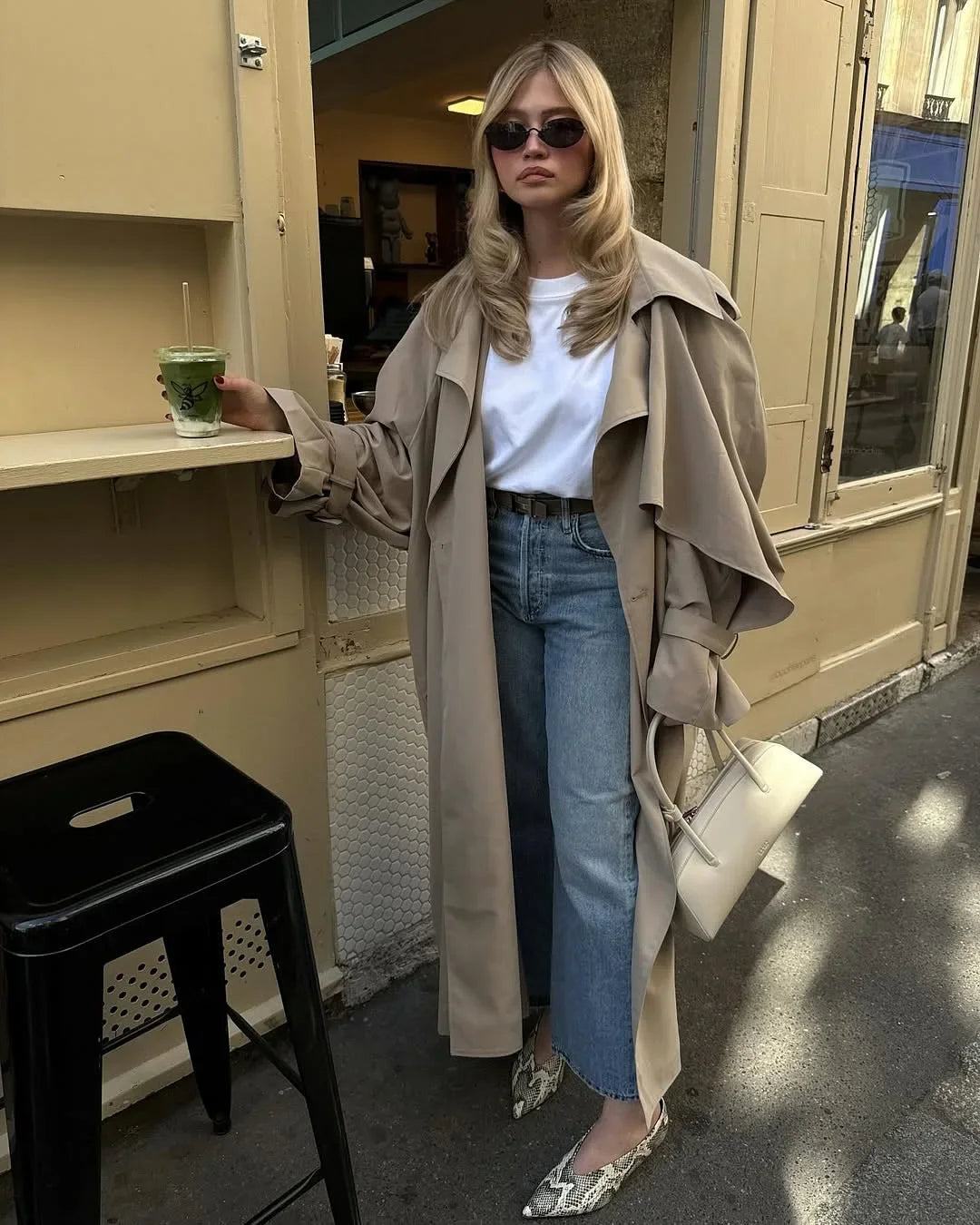 Abrigo Gabardina Largo con Cordones para Mujer