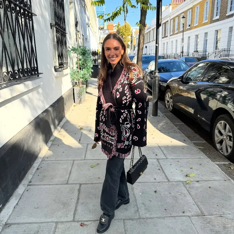 Chaqueta de Punto con Borlas Jacquard para Mujer