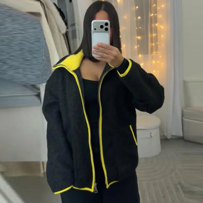 Chaqueta de Punto con Contraste
