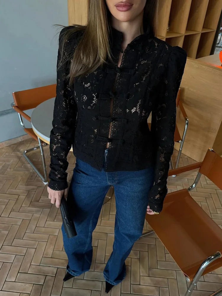 Blusa Estampada de Encaje para Mujer