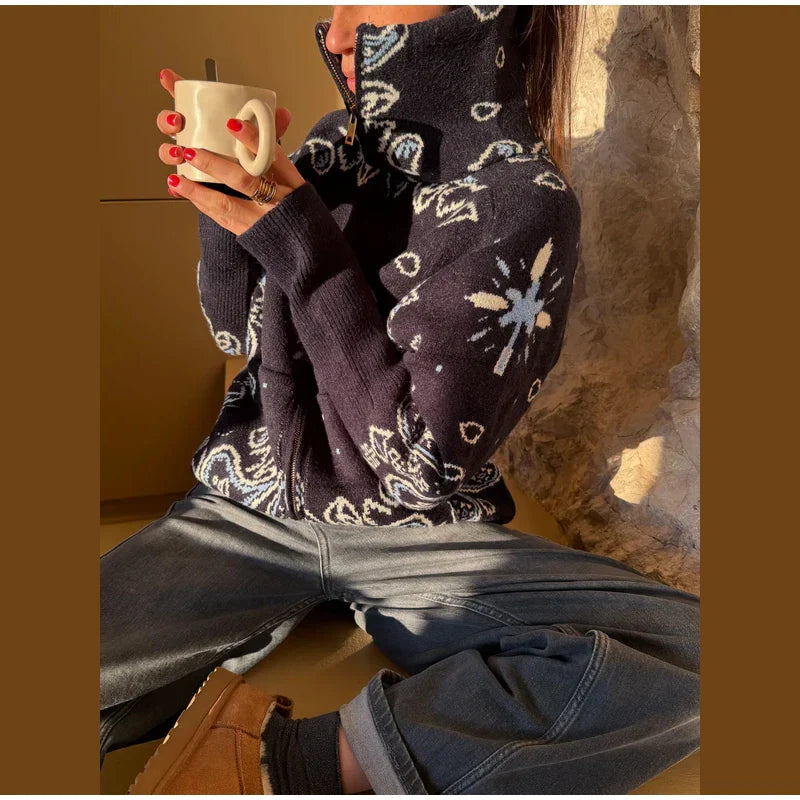 Chaqueta de Punto con Cremallera Jacquard para Mujer