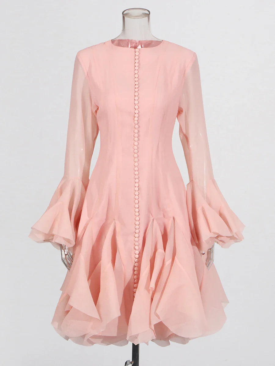 Vestido de Cintura Alta con Volantes para Mujer