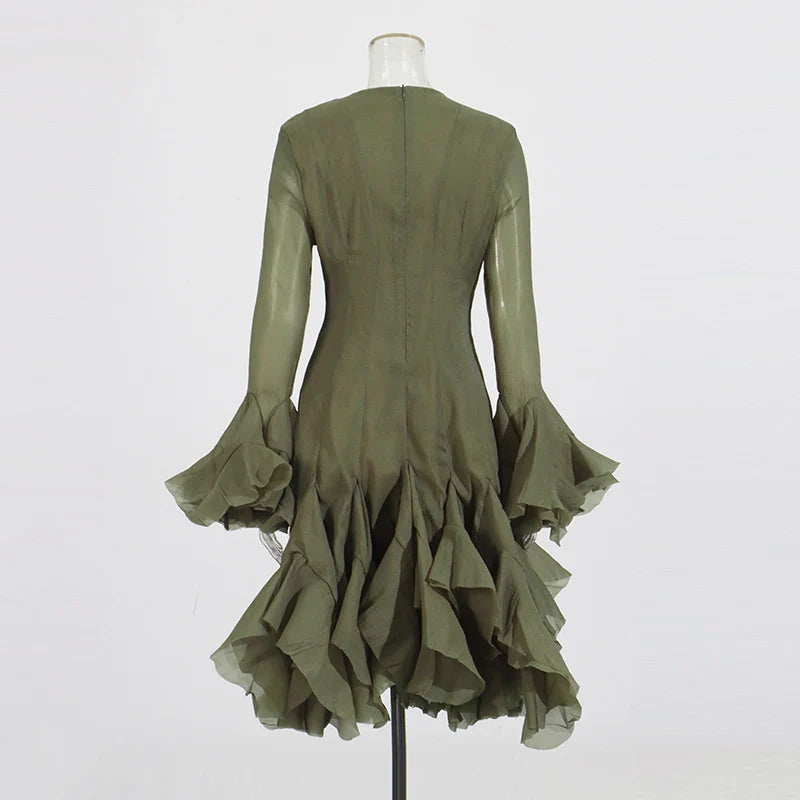 Vestido de Cintura Alta con Volantes para Mujer