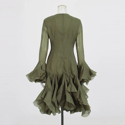 Vestido de Cintura Alta con Volantes para Mujer