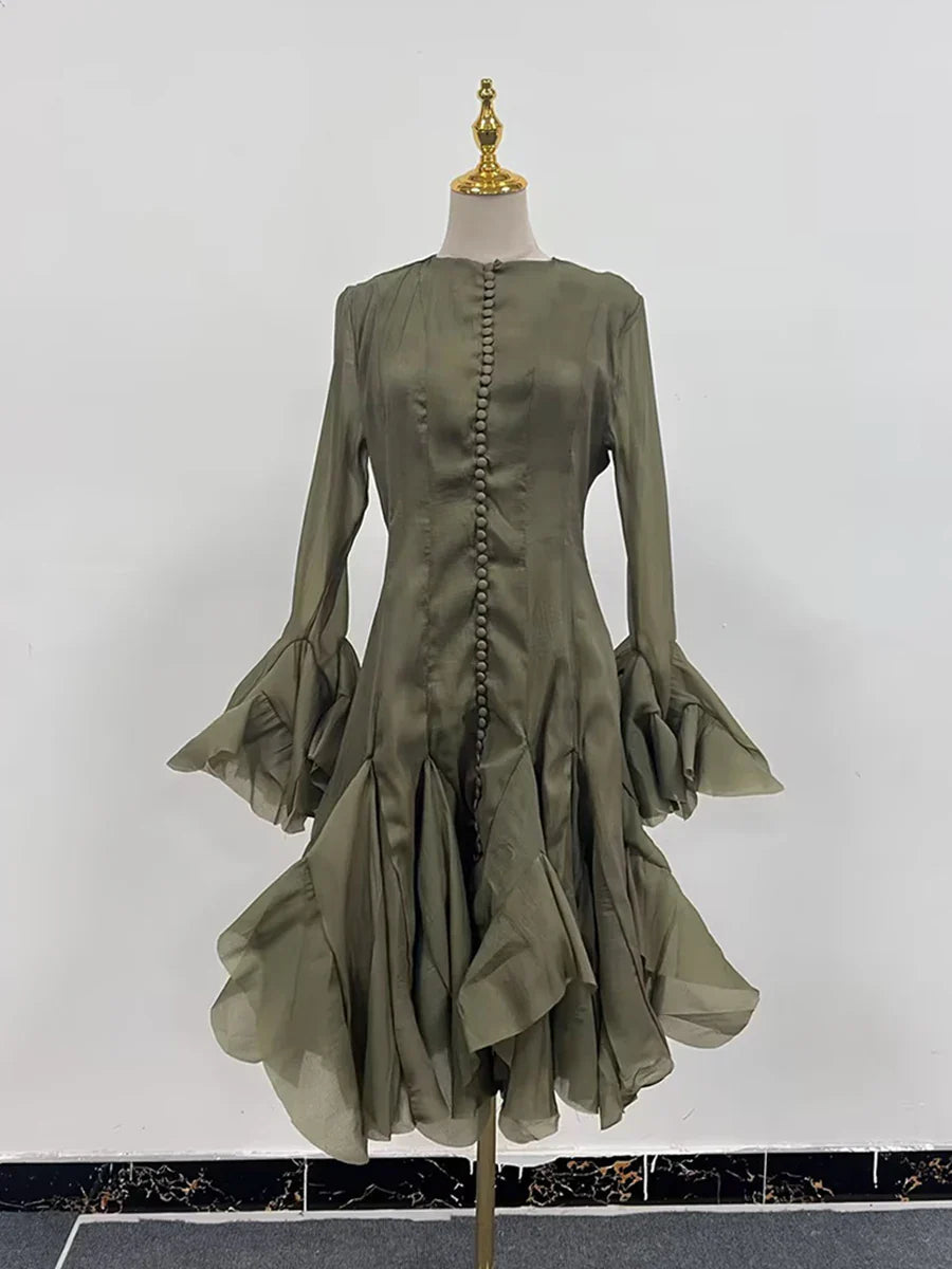 Vestido de Cintura Alta con Volantes para Mujer
