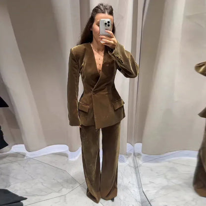 Conjunto de Traje Blazer de Terciopelo para Mujer