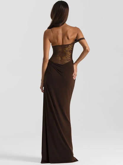 Vestido Maxi de Encaje de Un Hombro