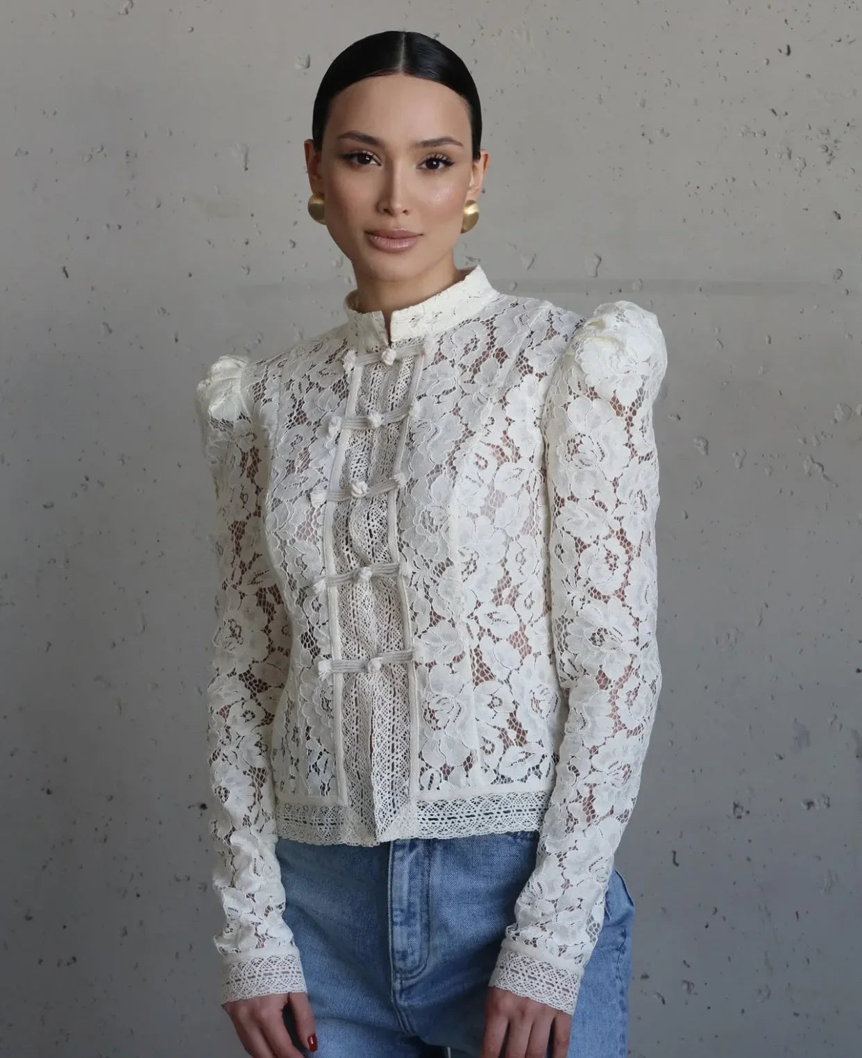 Blusa Estampada de Encaje para Mujer