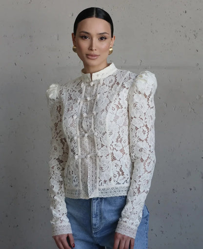 Blusa Estampada de Encaje para Mujer