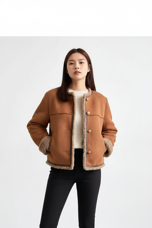 Modelo con chaqueta corta de piel