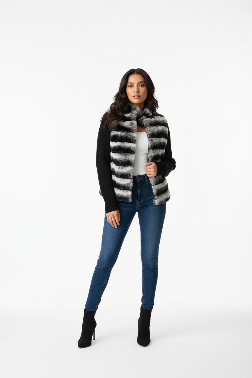 Modelo con chaqueta de piel sintética