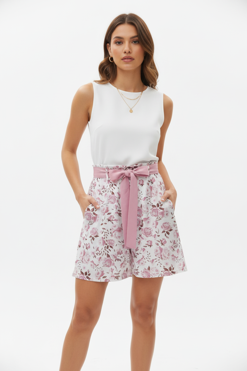 Modelo con shorts florales