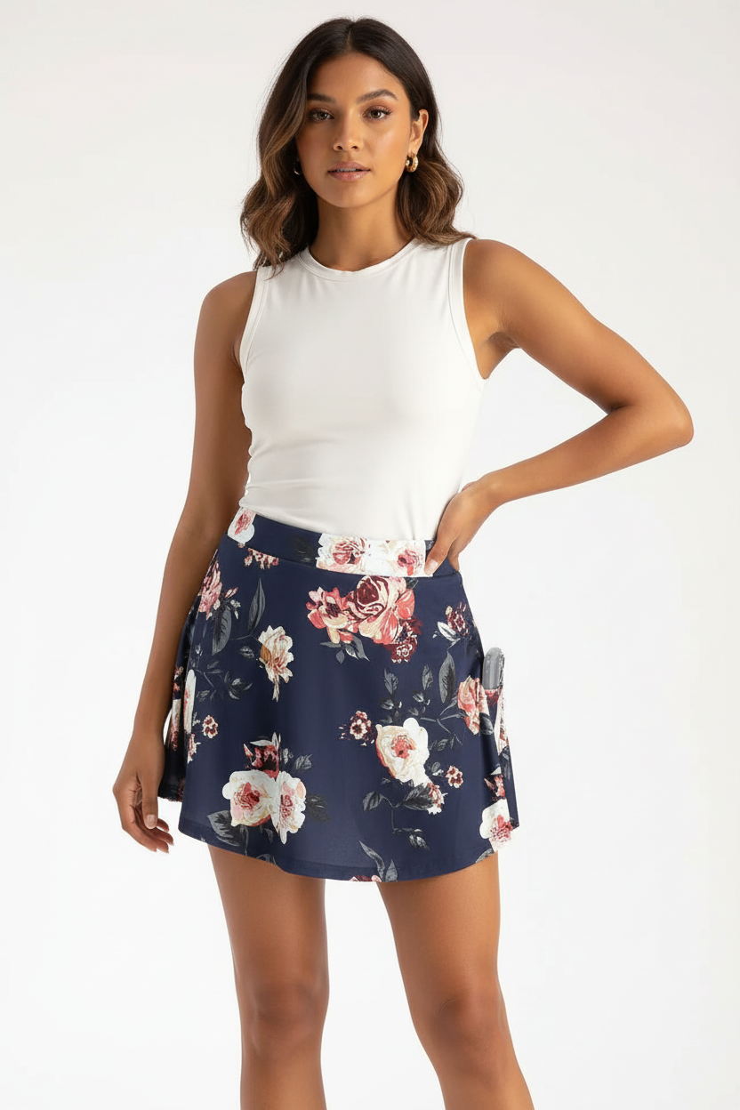 Modelo con falda pantalón plisada